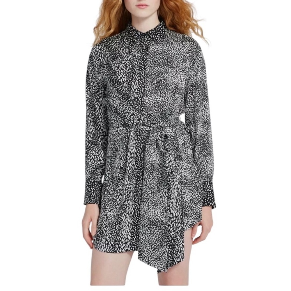 Alice + Olivia Jodi Dot Asymmetric Tie-Waist Shirtdress